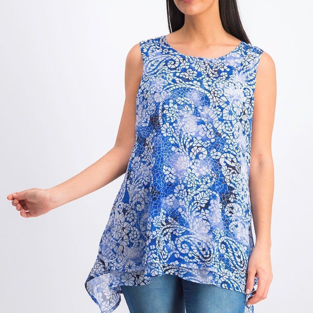 FEVER Blue Flowy 2-Layer Sleeveless Blouse NEW Pretty